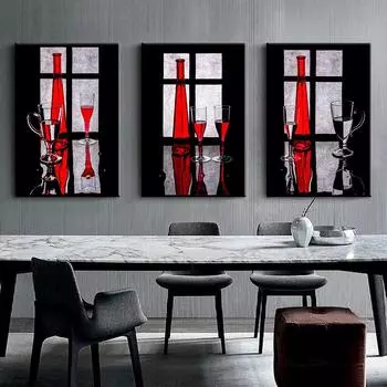 Стеклянная бутылка Бокал для вина Картина на холсте Печать настенные художественные постеры Красные синие картины для гостиной Декор для комнаты для хранения вина Cuadros 21x30cm No Framed