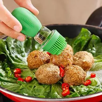 Стеклянная бутылка для масла 2 в 1, 200 мл с силиконовой щеткой, прозрачная шкала, количественный контроль, мягкая щетина, креативный дозатор оливкового масла кактус для кухни зелёный