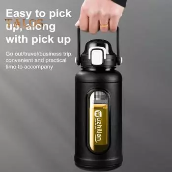 Стеклянная бутылка для питья объемом 1500 мл с соломенной ручкой, заварник для чая из нержавеющей стали и герметичная мотивационная бутылка для воды с силиконовым рукавом для ежедневного приема зелёный