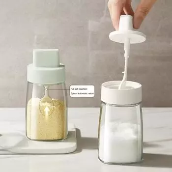 Стеклянная бутылка для приправ, контейнер для специй с уплотнительным кольцом крышки ложки, влагостойкий прозрачный диспенсер для меда, хранение продуктов, кухонные принадлежности зелёный