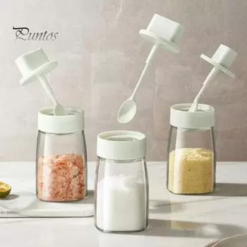 Стеклянная бутылка для приправ, контейнер для специй с уплотнительным кольцом крышки ложки, влагостойкий прозрачный диспенсер для меда, хранение продуктов, кухонные принадлежности белый