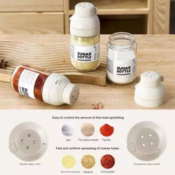 Стеклянная бутылка для соли и перца. Носик с несколькими отверстиями. Дозатор для приправ, не содержащий свинца. Герметичная крышка. Удобная ручка. Бутылка для приправ. белый