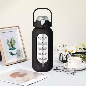 Стеклянная бутылка для воды на 56 унций с соломенным маркером времени. Мотивационный кувшин для воды на полгаллона без бисфенола-А для тренировок в тренажерном зале. Силиконовый рукав. Герметичная крышка. Горячая и холодная. розовый