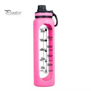 Стеклянная бутылка для воды с силиконовым чехлом и маркером времени 1000 мл, герметичная боросиликатная чашка для воды для спорта, фитнеса, офиса, горячих и холодных напитков без BPA, подарок