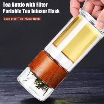 Стеклянная бутылка для заваривания чая, двойная стеклянная чашка для чая, фильтр из нержавеющей стали, герметичный