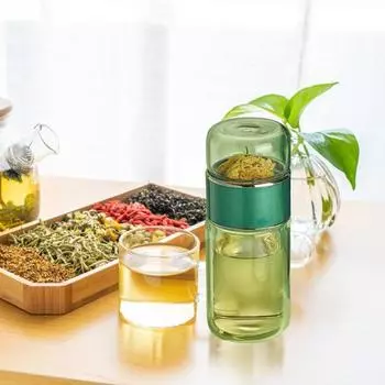 Стеклянная бутылка для заваривания чая, герметичная, с сетчатым фильтром, защита от ожогов 3 420ml зелёный