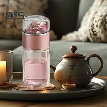 Стеклянная бутылка для заваривания чая, переносная чашка для отделения воды для листового чая, двойная стеклянная чашка для заваривания фруктового зеленого черного чая 350ml