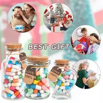 Стеклянная бутылка с капсулами. Капсулы с любовными записками своими руками в бутылке. Набор капсул с секретными посланиями. Подарок на день рождения ко Дню святого Валентина для друзей. A