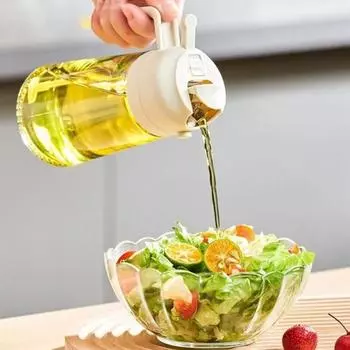 Стеклянная бутылка с распылителем масла на 470 мл для приготовления пищи. Дозатор оливкового масла 2-в-1 с улучшенным носиком. Кисть-воронка. Этикетка. Кухонный инструмент для фритюрницы. Жарка барбекю. белый