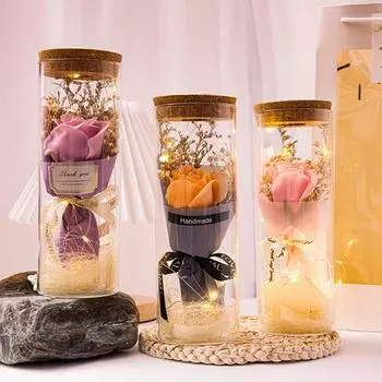 Стеклянная бутылка желаний Yousheng Preserved Flower с вечным цветком розы со светодиодной подсветкой, романтический подарок для любимых друзей K