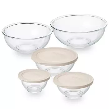 Стеклянная чаша IRIS OHYAMA может быть предотвращена попаданием сока, может быть нагрета до может быть подана непосредственно в емкость [Аккуратное хранение] Набор из 5 предметов, устойчивых к нагреванию, чистый