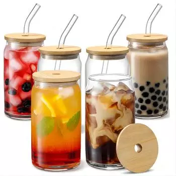 Стеклянная чашка 350 мл/550 мл с крышкой и соломинкой, прозрачная пузырьковая чашка для чая, стеклянная чашка для сока, пивная банка, чашки для молока, мокко, кружка для завтрака, посуда для напитков 301-400ml