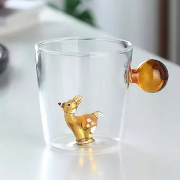 Стеклянная чашка 3D в форме мультяшного животного, стаканы для дома, симпатичные стаканы для воды, кофе, однослойная чашка с гостями, стакан для сока, холодного напитка other олений