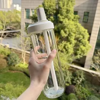 Стеклянная чашка большой емкости, простая соломенная чашка, портативная чашка для воды Instagram, фруктовый сок