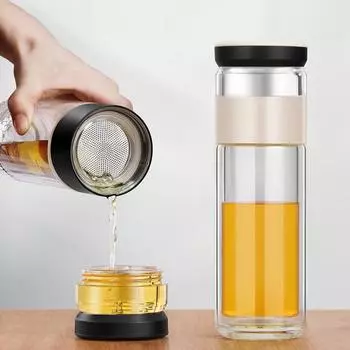 Стеклянная чашка для чая, двухслойная чашка для разделения воды, высококлассный портативный стакан с фильтром 400ml белый