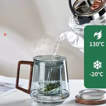 Стеклянная чашка для чая GIANXI с деревянной ручкой, китайская термостойкая фильтр-чашка для пуэра, высококачественный и удобный набор чашек для чая кунг-фу 400-525ml