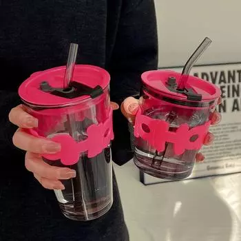 Стеклянная чашка для детей с закрытой соломинкой, двойная чашка для питья из бамбука, переносная чашка для чая для детей Short bamboo Cup 350ml