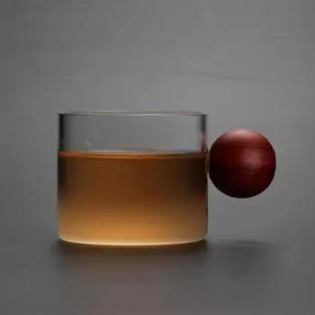 Стеклянная чашка для виски и вина с деревянной ручкой, офисная маленькая чайная чашка, кружка ручной работы, посуда для напитков