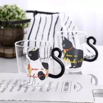 Стеклянная чашка для воды, кружка с ручкой «кошачий хвост», молоко, чай, кофе, фруктовый сок, кружка, посуда для напитков