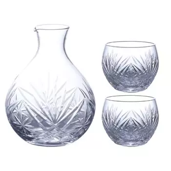 Стеклянная чашка Kiriko для сакэ Прибор для сакэ 2 чашки Basic No756602 J-kitchens (1 бутылка, набор)