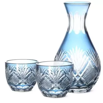 Стеклянная чашка Kiriko, японская посуда для сакэ Tokkuri 2 Sake Hana to Ya Ink Blue No765963 J-kitchens (1 комплект)