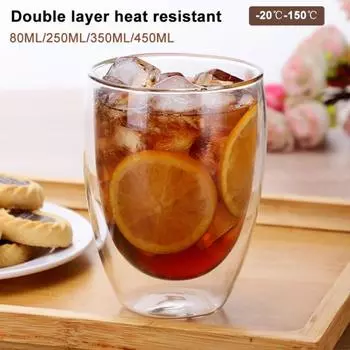 Стеклянная чашка с двойными стенками, теплоизоляционная кружка, посуда для напитков 80ML