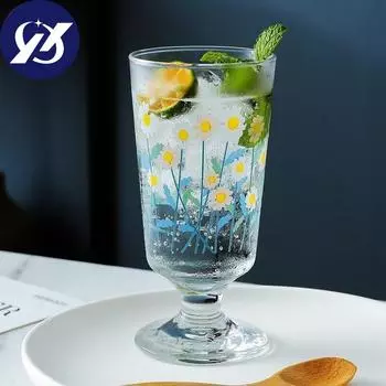 Стеклянная чашка с милой ручной росписью и цветами, чашка для мороженого, 280 мл