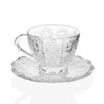 Стеклянная чашка в стиле ретро в стиле подсолнечника, кофейная чашка, блюдо, набор из двух предметов, стеклянная чашка для послеобеденного чая, кофейная чашка