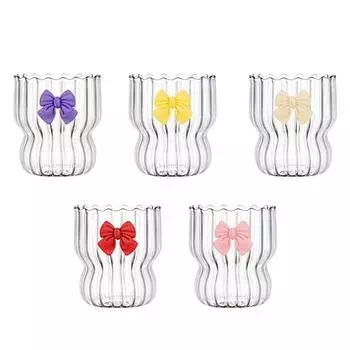 Стеклянная чашка в вертикальную полоску с бантом, милый декор для кофе, коктейля, сока, воды, чая, стеклянная посуда