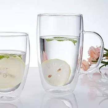 Стеклянная чашка Yousheng, безвкусная теплоизоляционная прозрачная двухслойная кружка с ручкой для дома 450ML