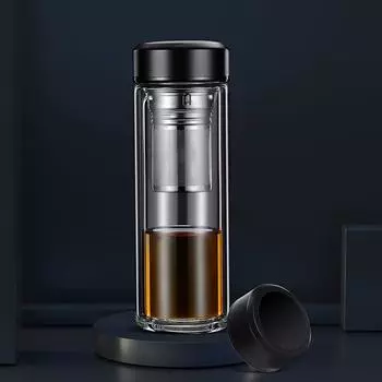 Стеклянная двухслойная чашка для разделения воды и чая с высокой боросиликатной изоляцией, мужская чашка для питья 301-400ml