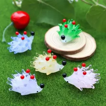 Стеклянная фигурка ежа, ручная работа, маленькое украшение в виде животного, коллекционная мини-статуэтка ежа с красным золотистый