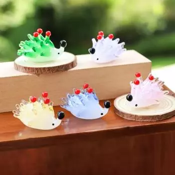 Стеклянная фигурка ежа, ручная работа, маленькое украшение в виде животного, коллекционная мини-статуэтка ежа с красным зелёный