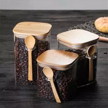 Стеклянная герметичная банка для специй с крышкой-ложкой, контейнер для приправ, резервуар для хранения кофе, кухонная бутылка для сахара, коробка для чая A