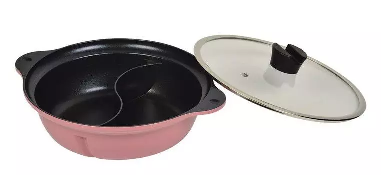 Стеклянная кастрюля для двух блюд из жемчужного металла с несколькими вкусами и крышкой, совместимая с IH, 26 см, цвет персика HB-2549