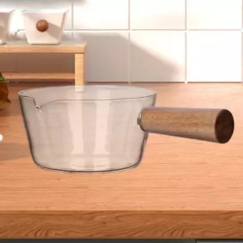 Стеклянная кастрюля для молочного шоколада с носиком, деревянная ручка, плоское дно, посуда для масла 400ML