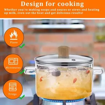 Стеклянная кастрюля с крышкой 1,6 л/54 унции, жаропрочная стеклянная кастрюля с двойными ручками, антипригарная кастрюля из боросиликатного стекла для плиты