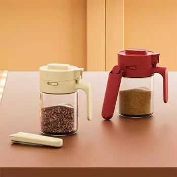 Стеклянная коробка для приправ с ложкой, пылезащитная крышка, прозрачная столешница, банка для хранения специй, соли, сахара, кухонные принадлежности серый