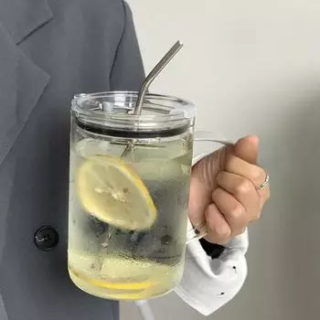Стеклянная кружка большой емкости с крышкой и трубочкой, термостойкая для лета, идеальный подарок для мужчин и женщин 1L чистый