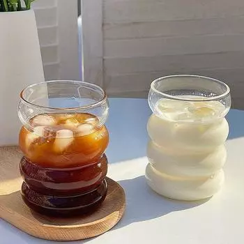 Стеклянная кружка Бытовая рифленая стеклянная кружка Кофейная молочная кружка Прозрачные стаканы Кружка для льда и сока Чайная кружка Посуда для напитков Ретро домашний декор AS PICTURE