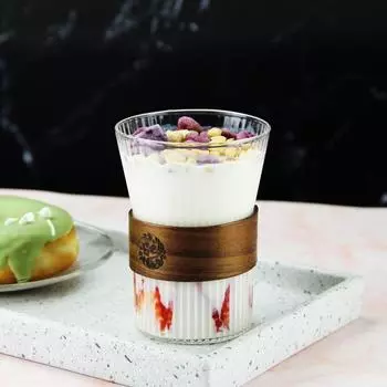 Стеклянная кружка для виски в японском стиле с ребрами, вертикальные полосы, термостойкая, кофейная кружка, деревянный чехол, 300 мл, 10 унций, 1 шт. other