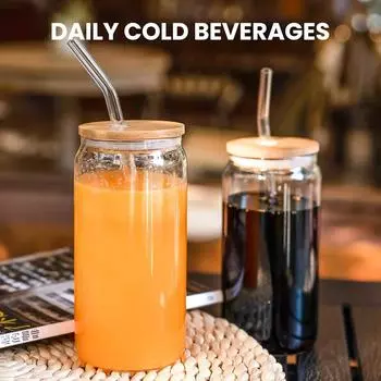 Стеклянная кружка для воды с крышкой и трубочкой, прозрачная чашка для чая, стеклянная банка для сока, пива, подходит для виски, кофе, коктейлей 350ml чистый