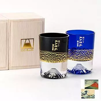 Стеклянная кружка Fuji Glass Tajima Glass с золотым листом Fuji Cold Sake Cup Lazuli Blue x Black, набор из 2 шт., стеклянная кружка Edo Kiriko Day, подарок на 60-й день рождения