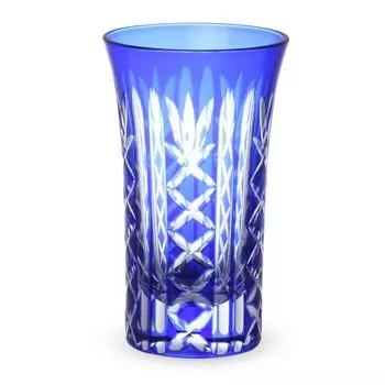 Стеклянная кружка Kiriko для пива и сакэ 100 мл Tokusa Orchid Carving Blue J-kitchens 60xH102 мм