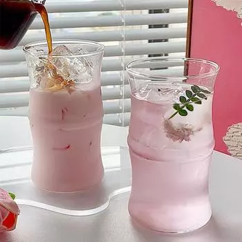 Стеклянная кружка с бамбуковым шарниром для дизайна молока, сока, чая, кружка для кофе, стеклянная кружка для вина, стакан для воды, симпатичная прозрачная посуда для питья About 400ml