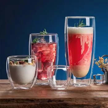 Стеклянная кружка с двойными стенками из боросиликатного стекла, устойчивая к воздействию чая, молока, сока, вина, кофе, воды, кружка для бара, напитков, подарков 50-500ml