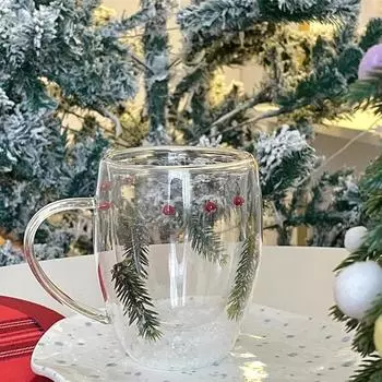 Стеклянная кружка с сухоцветом, прозрачная, с двойными стенками, с ручкой, термос для горячих напитков