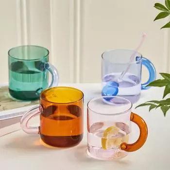 Стеклянная кружка с толстой ручкой, кофейная чашка, термостойкая кружка, чашка для чая с молоком, посуда для напитков, кофейная кружка, стеклянные чашки, стеклянная кофейная чашка 300ml