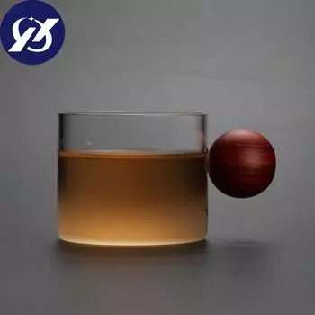 Стеклянная кружка W sky для вина с деревянной ручкой, маленькая офисная кружка ручной работы, посуда для питья