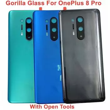 Стеклянная крышка батарейного отсека для OnePlus 8 Pro, жесткая задняя крышка, задняя панель корпуса с клейким логотипом для объектива камеры ультрамарин синий